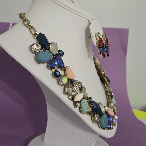 J Crew Multicolor Crystal Rhinestone Statement Necklace Unbranded Earring Set - Picture 9 of 16
